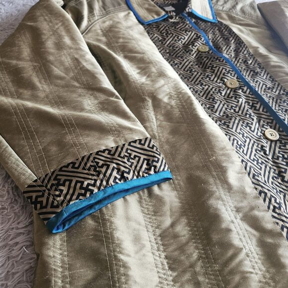 Koos 100% Silk Jacket Size 3X Gold Turquoise 3/4 Sleeve 80s 90s Funky Art Granny - Picture 4 of 15
